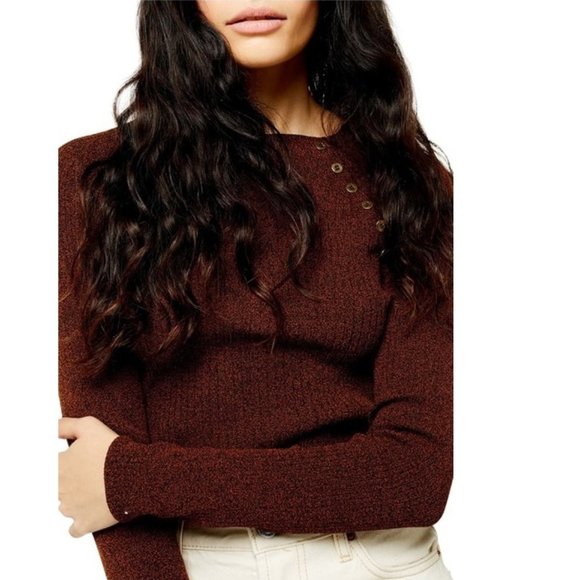 Topshop Button Ribbed Pullover 